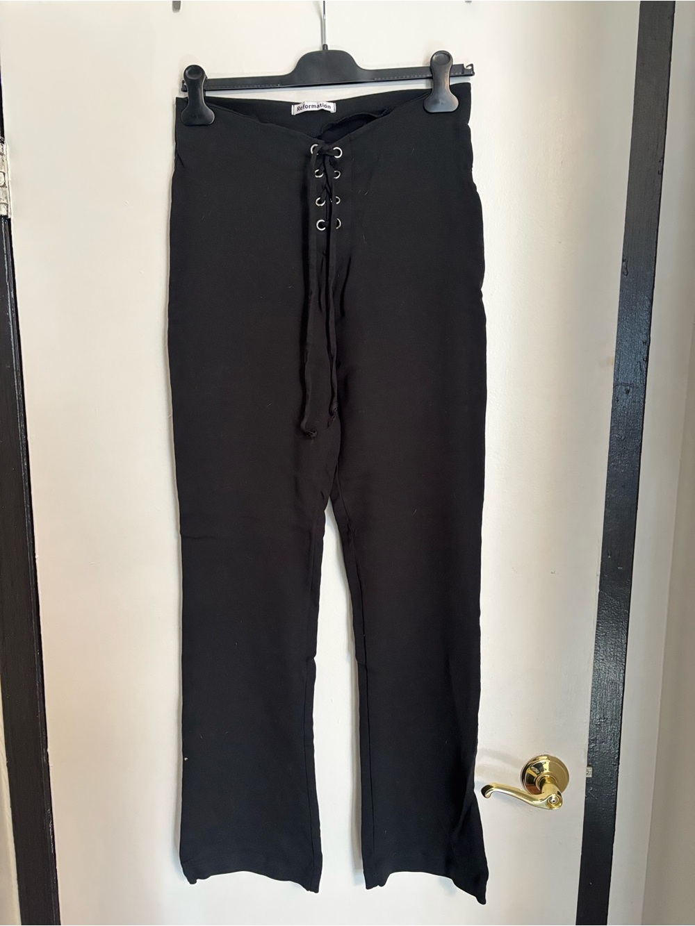 Reformation Black Lace-Up Front Pants